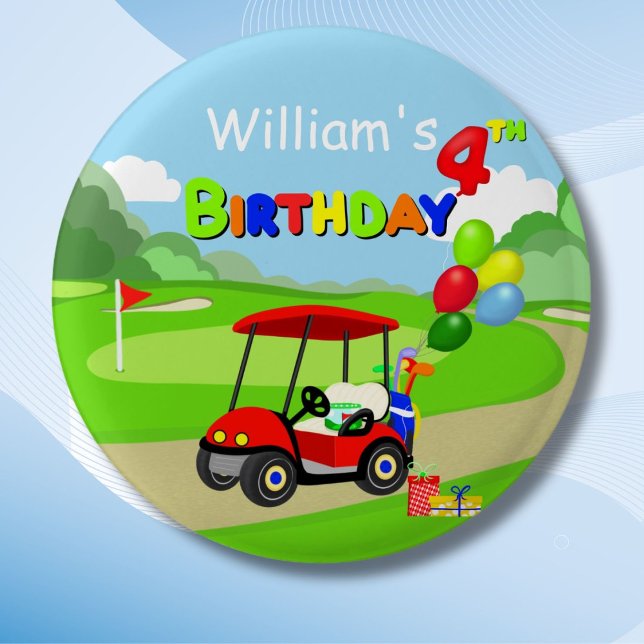  Cute 4th Birthday Red Golf Cart Boy's Button (Creator Uploaded)