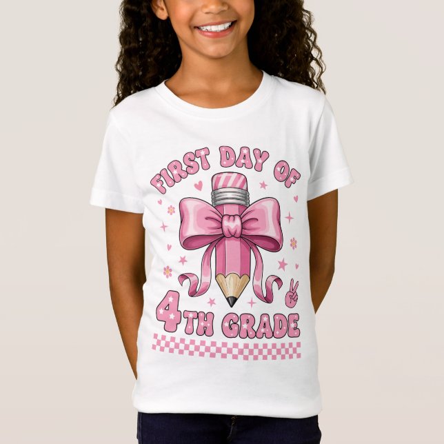 Cute 4th Grade Girl Pink Bow Coquette Design T-Shirt (Front)