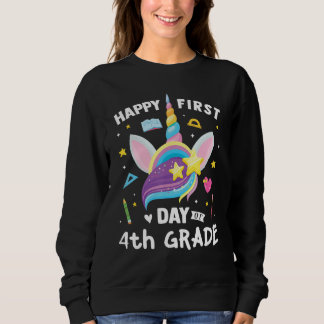 Cute 4th Grade Unicorn Kids Girls Happy First Day  Sweatshirt