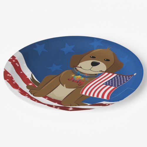 Cute 4th of July American Flag Puppy Paper Plates