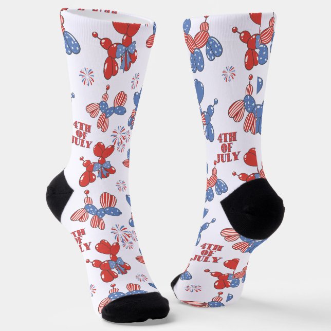 Cute 4th of July Balloon Dogs Socks (Angled)