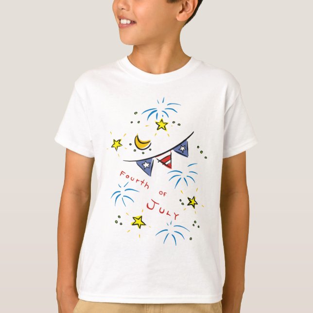 Cute 4th of July Banner Fireworks Kids Tees (Front)