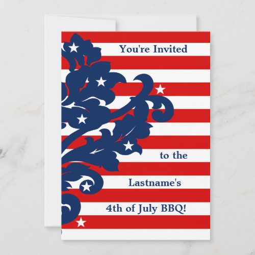 Elegant 4th of July party damask 5x7 party Invitations