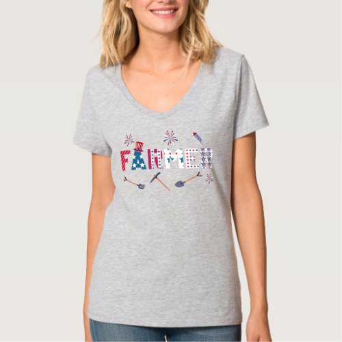 Cute 4th Of July Farmer American Flag Family T_Shirt