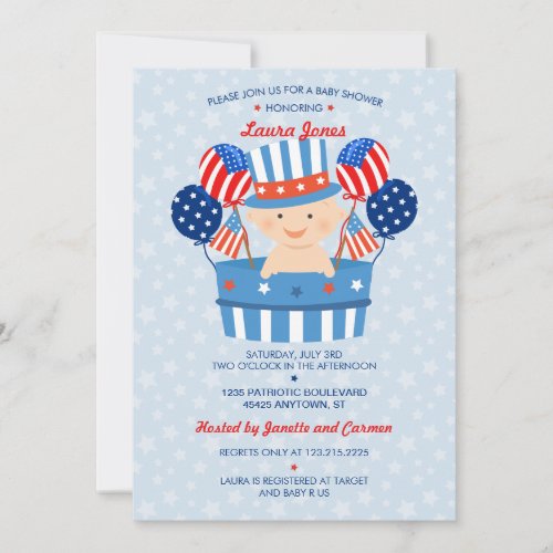 Cute 4th of July Patriotic Baby Boy Baby Shower Invitation