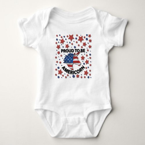 Cute 4th of July red white and blue Americorn Baby Bodysuit