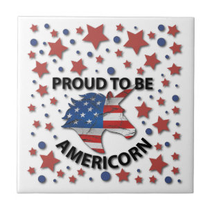 Cute 4th of July red, white and blue Americorn Ceramic Tile