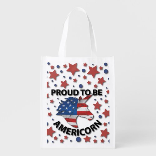 Cute 4th of July red white and blue Americorn Grocery Bag