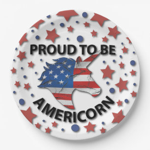 Cute 4th of July red, white and blue Americorn Paper Plates