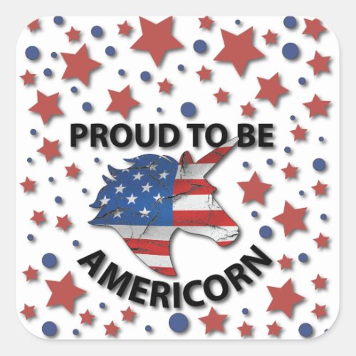 Cute 4th of July red white and blue Americorn Square Sticker