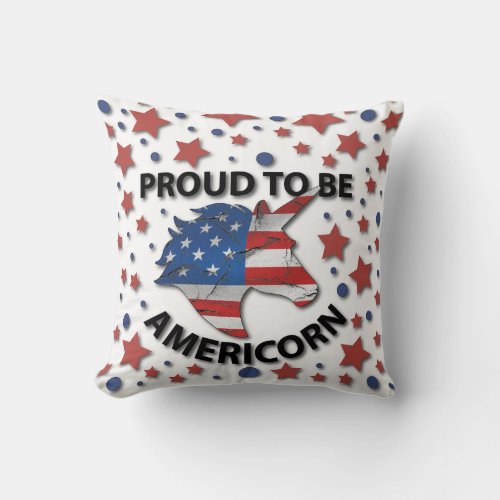 Cute 4th of July red white and blue Americorn Throw Pillow