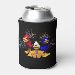 Cute 4th of July Red, White and Blue Ducks Can Cooler