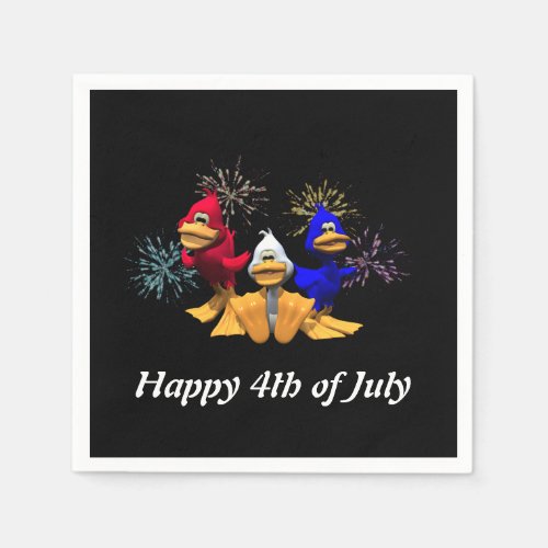 Cute 4th of July Red White and Blue Ducks Paper Napkins