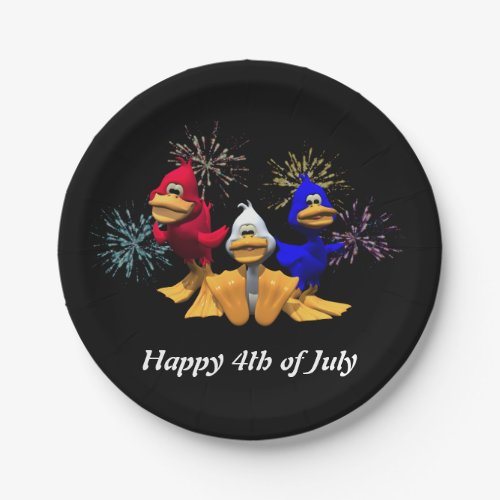 Cute 4th of July Red White and Blue Ducks Paper Plates