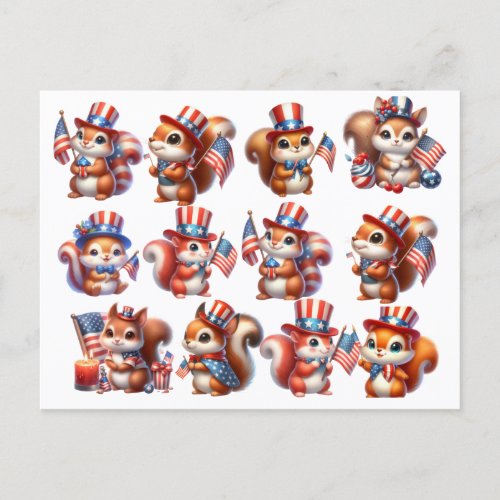 Cute 4th Of July Watercolor Squirrel Postcard