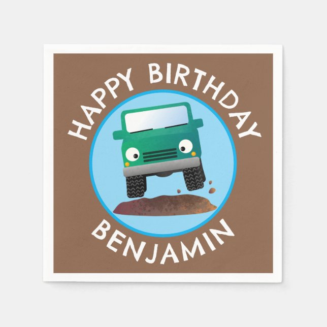 Cute 4X4 off road vehicle cartoon personalized Napkins (Front)