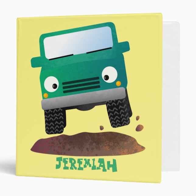 Cute 4X4 offroad vehicle cartoon car 3 Ring Binder (Front/Inside)