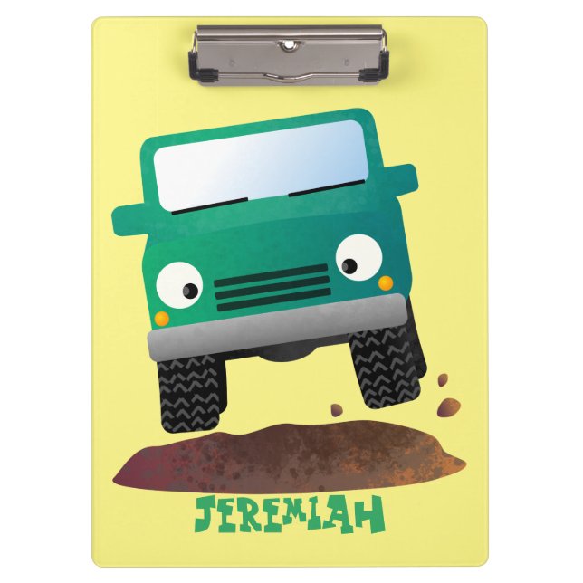 Cute 4X4 offroad vehicle cartoon car Clipboard (Front)