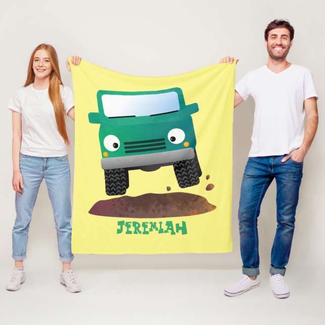 Cute 4X4 offroad vehicle cartoon car Fleece Blanket (In Situ)
