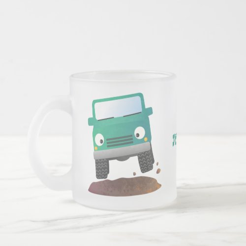 Cute 4X4 offroad vehicle cartoon car Frosted Glass Coffee Mug