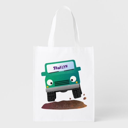 Cute 4X4 offroad vehicle cartoon car Grocery Bag