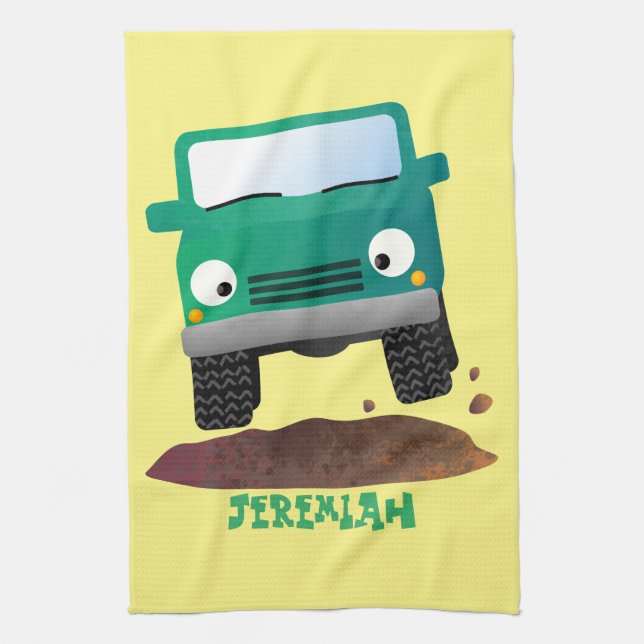 Cute 4X4 offroad vehicle cartoon car Kitchen Towel (Vertical)