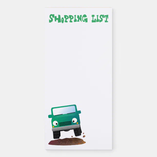 Cute 4X4 offroad vehicle cartoon car Magnetic Notepad | Zazzle