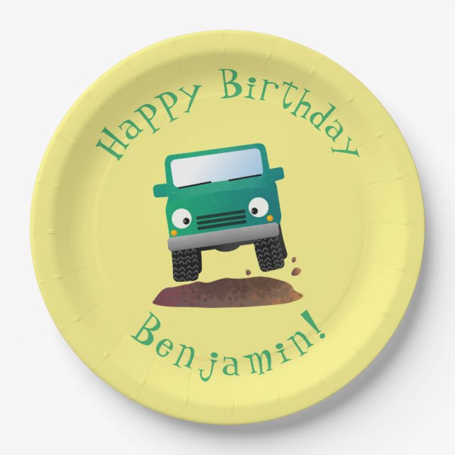 Cute 4X4 offroad vehicle cartoon car Paper Plates (Front)