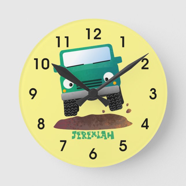 Cute 4X4 offroad vehicle cartoon car Round Clock (Front)
