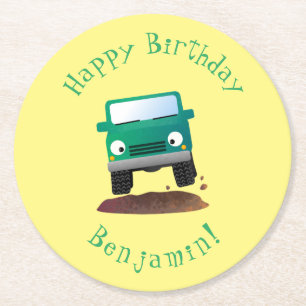 Cute 4X4 offroad vehicle cartoon car  Round Paper Coaster