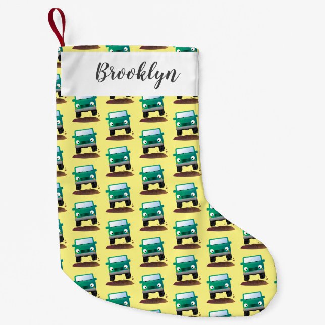 Cute 4X4 offroad vehicle cartoon car Small Christmas Stocking (Front)