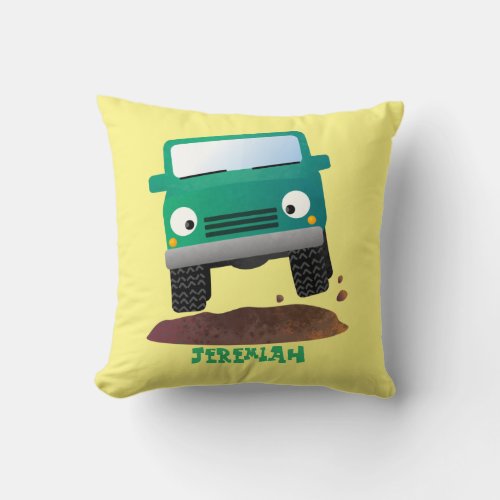 Cute 4X4 offroad vehicle cartoon car Throw Pillow