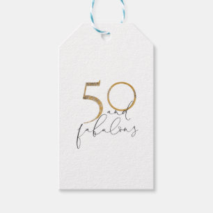 Cute 50 & Fabulous Gold Black & White Script 50th Gift Tags
