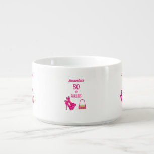 Cute 50th Birthday Hot Pink High Heels Name Gift  Bowl