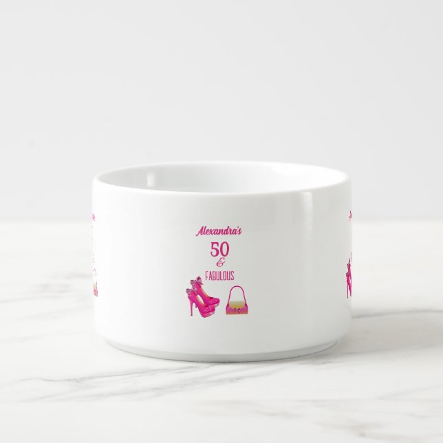 Cute 50th Birthday Hot Pink High Heels Name Gift  Bowl (Center)