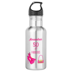 Cute 50th Birthday Hot Pink High Heels Name Gift  Stainless Steel Water Bottle