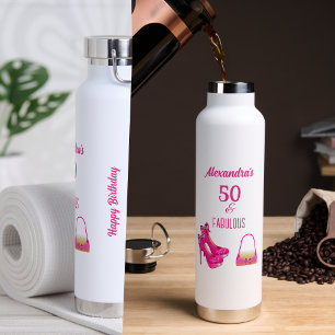 Cute 50th Birthday Hot Pink High Heels Name Gift Water Bottle