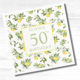 Cute 50th Birthday Lemon Citrus Botanical Napkins