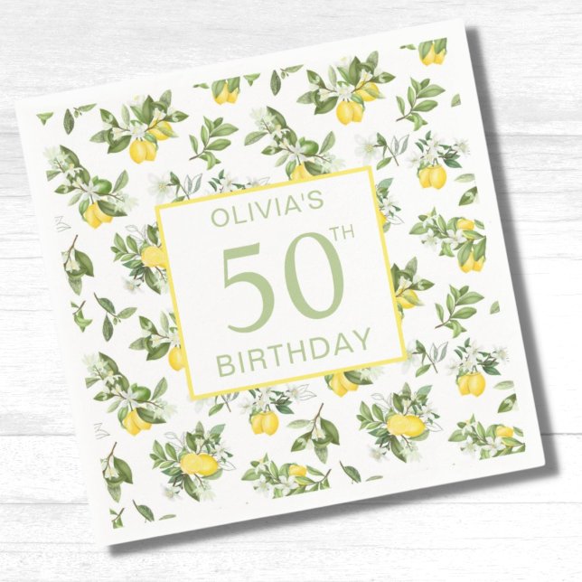 Cute 50th Birthday Lemon Citrus Botanical  Napkins (Creator Uploaded)