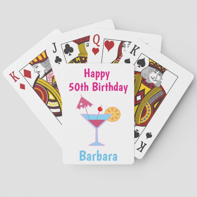 Cute 50th Birthday Pink Martini Cocktail Poker Cards (Back)