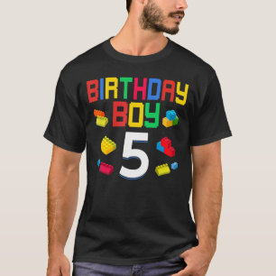 Cute 5th Birthday 5 Years Old Block Building Boys T-Shirt