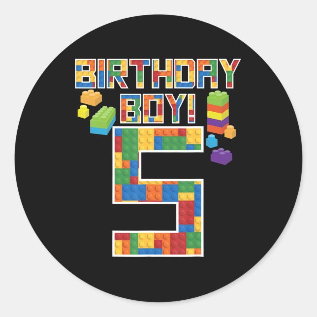 Cute 5th Birthday Gift 5 Years Old Block Building  Classic Round Sticker (Front)