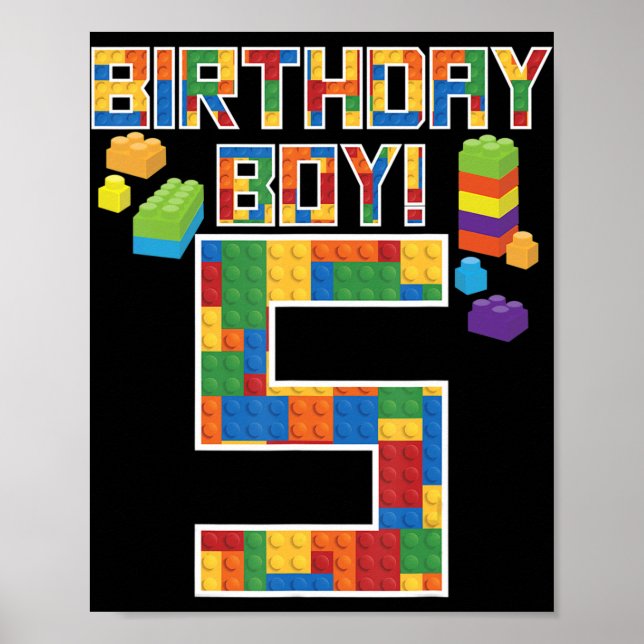 Cute 5th Birthday Gift 5 Years Old Block Building  Poster (Front)