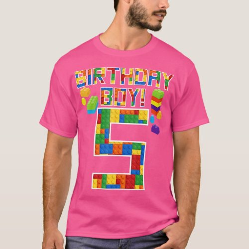 Cute 5th Birthday Gift 5 Years Old Block Building  T_Shirt