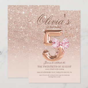 Cute 5th Rose Gold Modern Princess Birthday Party  Invitation