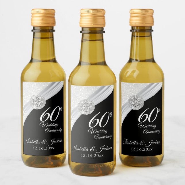 Cute 60th / 75th Diamond Glitter Anniversary  Wine Label (Bottles)