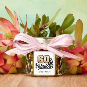 Cute 60th and fabulous add name Birthday party Honey Jar Favors