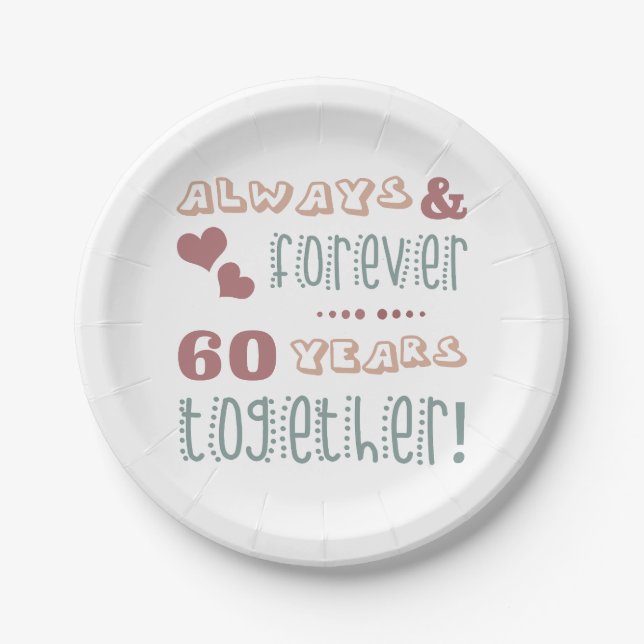 Cute 60th Wedding Anniversary Paper Plates (Front)