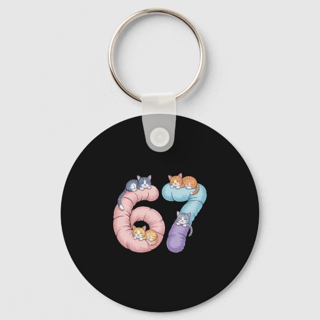 Cute 67 Cat Meme Design  Keychain (Front)