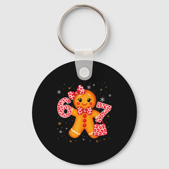 Cute 6 7 Christmas Leopard Bow Gingerbread Girls W Keychain (Front)